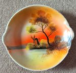 Noritake Porcelain Landscape Pattern Round Decorative Dish Glossy Finish White