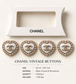 4x Stunning rare Vintage Chanel Buttons Gem 22mm gold rare heart white enamel