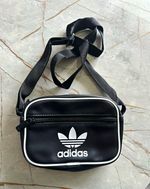adidas Originals Black Synthetic Bumbag Zip Pouch Strap White Trefoil Logo