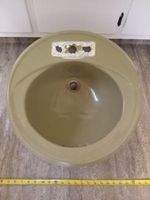 Vtg. 1973 Ceramic Mid Century green Round Drop In Bath Sink Crane Lavatory 607.
