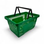 22L Green Plastic Shopping Basket –HDPE, Foldable Handles, Stackable Retail Use