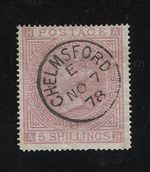 GB QV 1878 5/- 5s Pale Rose SG127 Plate 2 Fine Chelmsford cds Minor Blunt Corner