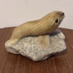 Vintage Fur Covered Seal On A Rock Sculpture Model Possibly Inuit Canadian Pup