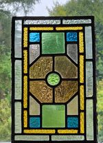 BEAUTIFUL ORIGINAL VICTORIAN STAINED GLASS WINDOW WITH RARE FACETED RONDEL