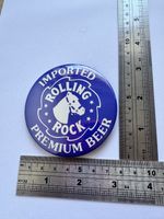 rolling rock premium beer vintage button badge ,blue 1980`s