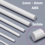 1mm - 6mm ABS Plastic Pipe Solid White Round Rod Model Craft DIY Length 250mm