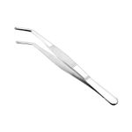 Tweezers, 7" Length, Stainless Steel Curved Blunt Serrated Tip Tweezer