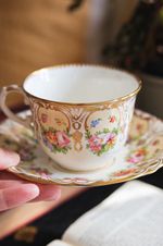 Antique Aynsley Bone China Tea Cup Set Painted Florals