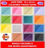 Coloured Tissue Paper - High Quality & Acid Free - 350mm x 450mm - 24 Colours