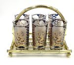 Culver  Hi Ball Cocktail glasses and holder set of 6 Imari design 22k plate A4