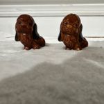 Vintage Ceramic Dog Hound Spaniel Puppy Dog Figurines Brown Glossy Set of 2 MCM