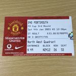 Manchester United Ticket v Portsmouth FA Cup 3rd Round 4th January 2003