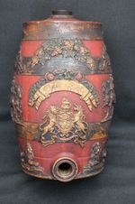 Antique Hand Painted Stoneware Spirit Barrel