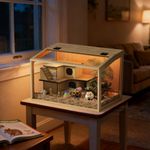 Chew-proof Wooden Hamster Cage Openable Roof for Gerbils Hamster Cage LED Light