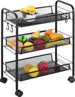 3 Tier Rolling Storage Trolley Cart Metal Kitchen Vegetable Basket Rack Wheels