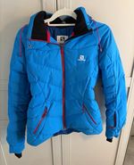 Salomon Blue Puffer Jacket Size S Hooded Faux Fur Trim