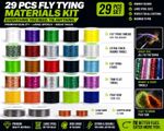 29pc Fly Tying Materials Kit Thread Floss Tinsel Wire Poly Dub Large Spools