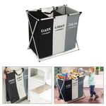 UK Laundry Basket Washing Dirty Clothes Folding Hamper Bag Storage Bin 3 Section