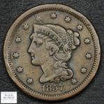 1857 Small Date Braided Hair Copper Large Cent 1C