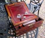 Antique Walnut Wooden Locking Writing Slope Box 2 Secret Drawers Glass Inkwells