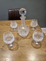 Atlantis Cut Crystal Decanter 4 Brandy Glasses Set Heavy Crystal Vintage