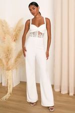 Lulus White Women's XL Twist-Front Bustier Sheer Lace Jumpsuit