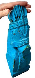 ANTIQUE INDIAN HORSE HEAD MEWAR CARVED TEAK DISTRESSED TURQUOISE 19th c