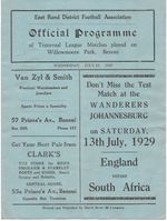 VERY RARE Football Match Programme - July 1929 East Rand v England