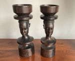 Vintage Wooden Candlesticks African Figures African Art Candle Holders STUNNING 