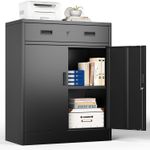 Metal Storage Cabinet, Locking Storage Cabinet with Door, Black, 90*80*40cm