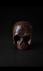 Japanese Skull Netsuke Hand Carved Wood Memento Mori Vintage Mid 20th Century