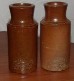 2 ANTIQUE SALTGLAZE STONEWARE JARS IMPRESSED HOLLIS LONDON  - LEATHER  POLISH