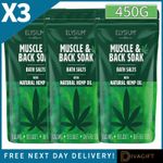 3 x ELYSIUM SPA NATURAL HEMP OIL MUSCLE & BACK SOAK BATH SALTS 450G CALM RELAXES
