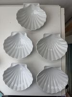 Five Vintage White Porcelain Clam Shell Scallop Serving Dishes - made in Spain