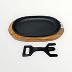 Oval Cast Iron Sizzler Plate w Wooden Tray Steak Grill Platter Dish by Chefline