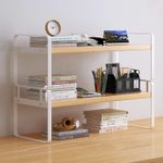 DoToGo Wood Office Desk Shelf Organizer - Desktop middle, White-wood 2 Tier