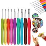 9Pcs Aluminum Crochet Hooks Set Soft Grip Handles Needles Multi Color Knitting
