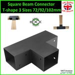 PERGOLA BLACK Square Beam Post Connector Bracket T-shape 3 Sizes 72/92/102mm