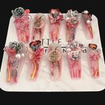Oriental Fantasy Pink Chrome Press On Nails | 3D Roses, Calligraphy Charms
