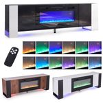70inch TVs Stand Cabinet with 36" Electric Fireplace & 12 LED Lights Furniture A