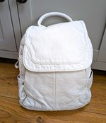 White soft PU leather Flap Top and Extra Compartments Backpack 