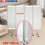 Foldable 4 Panel Medical Privacy Screen - Stainless Steel Frame Room Divider UK