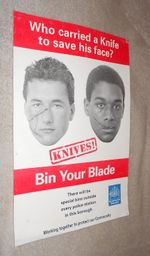 METROPOLITAN POLICE ORIGINAL POSTER circas 1980s. KNIFE CRIME. 15 x 10 ins