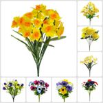 Spring Flower Bunch Bush Silk Artificial Bouquet Memorial Floral Daffodil Stem