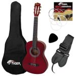 Tiger Left Handed 1/2 Size Red Kids Classical Guitar Package
