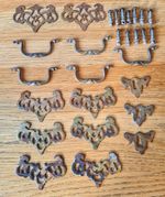 Antique Victorian Brass Batwing Drawer Pulls Handles Escutcheons Job Lot c1900