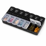 7 Day Pill Box Organizer 14 Compartment AM PM Travel Medicine Case Black/White