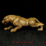 3.4Inch Collection Chinese Hand Carved Green Sandalwood Netsuke Figurine Leopard