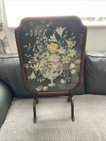 Vintage Floral Tapestry Fire Screen, TableMetamorphic Glazed 20th Century Rare