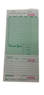 1000 2 Part Green White Carbonless Guest Check Bottom Receipt Pad Restaurant